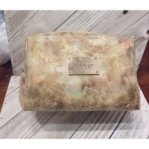 Nicole Miller New York Cosmetic Bag Makeup Pouch Gold Metallic Shimmer